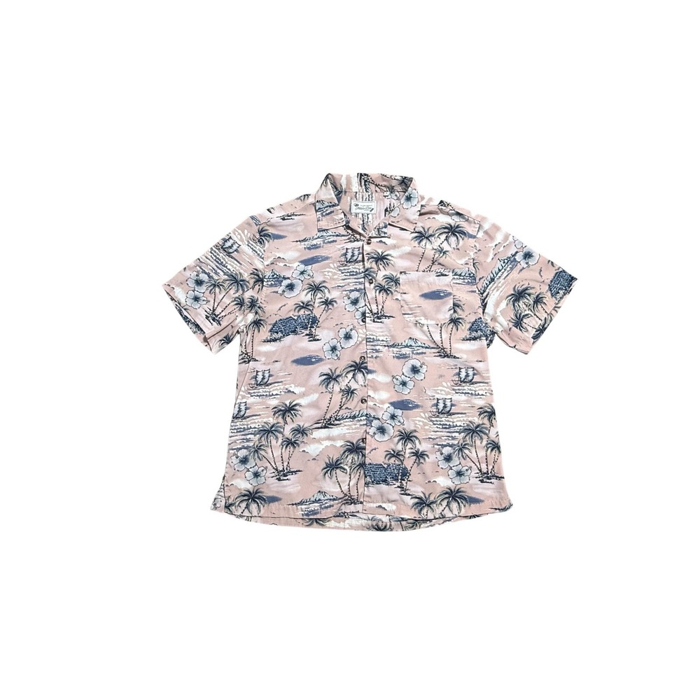 Milano Bay Shirt Mens XL Pink Hawaiian Tropical Beach Print Short Sleeve Button
